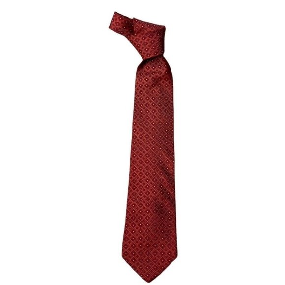 Tommy Hilfiger Necktie Classic Silk Red Diamond Print 57"x3.56" - Picture 1 of 9